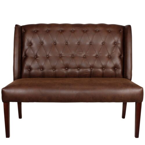 MURANO BOUTONS Banquette de style vintage, structure en bois, revêtement en imitation cuir. Possibilité de fabrication sur mesure, en capitonné ou à boutons. | Trouvez-la chez Mister Wils. Plus de 4000m² d'exposition. Buffets, étagères, luminaires, tables, chaises, canapés et banquettes, tabourets, ventilateurs, plantes artificielles...