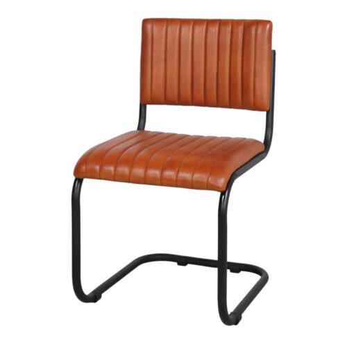 CHAISE EN MÉTAL ET EN CUIR MOXIES BROWN mid-century | Trouvez-la chez MisterWils. Plus de 4000m² d'exposition. 1