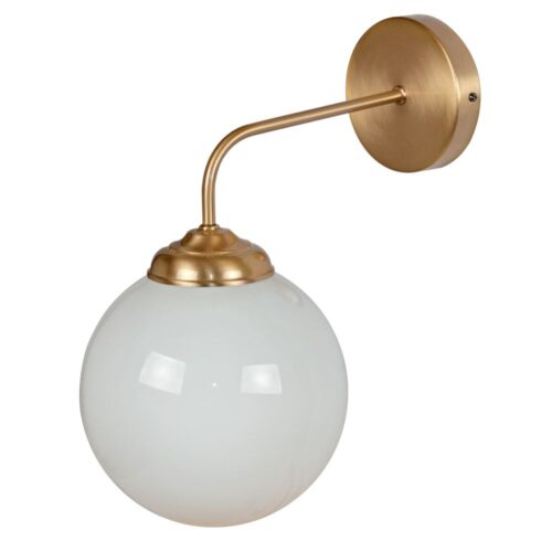 SUWU Applique murale de style vintage/rétro, structure en métal, finition laiton. Abat-jour en verre d'opale. Culot E27. Max 60W. Dimensions: Ø20x33 cm.