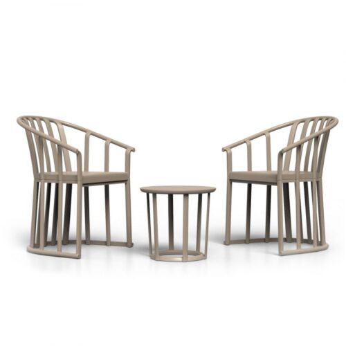 RAFF SET Set pour extérieur, composé de deux fauteuils Raff Lounge, coussins inclus et une table auxiliaire Raff.Dimensions: 53,5×58,7×76 cmCouleurs disponibles: bordeaux, sable, noir, toscan, blanc y chocolat.