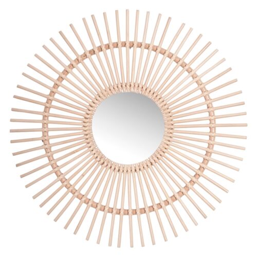 TUSCAN Miroir de style scandinave avec cadre en rotin naturel.