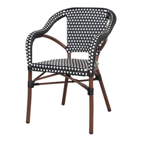 IMPERIO Chaise de style Bistrot avec accoudoirs. Structure fabriquée en tubes d'aluminium avec finition imitation bambou. Assise et dossier en fibres synthétiques.1