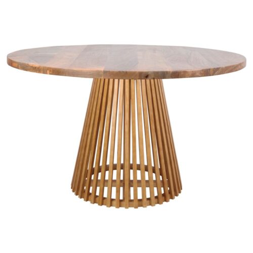 SOLOMON TABLE Table ronde de style scandinave fabriquée en bois, design bâtonnets. Trouvez-la chez Mister Wils. Plus de 4000m² d'exposition. Buffets, étagères, luminaires, tables, chaises, canapés et banquettes, tabourets, ventilateurs, plantes artificielles...