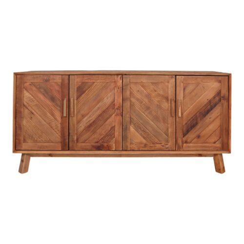 DEEPER Buffet en bois de pin recyclé avec 4 portes à lattes en forme d'épis.Ce produit est fabriqué de façon artisanale avec du bois recyclé, c’est la raison pour laquelle il peut présenter des marques et irrégularités propres aux dommages du temps | Trouvez-le chez Mister Wils. Plus de 4000m² d'exposition. Buffets, étagères, luminaires, tables, chaises, canapés et banquettes, tabourets, ventilateurs, plantes artificielles...