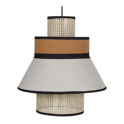 LAMPE DE PLAFOND TOBIO en fibres natureles et tissu | Trouvez-la chez MisterWils. Plus de 4000m² d'exposition. Buffets, étagères...1