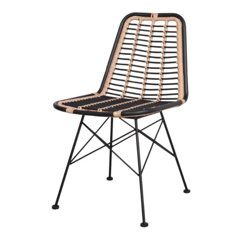 GINO BLACK Chaise de style scandinave avec structure en tubes d'acier, assise et dossier en rotin synthétique. Adapté pour un usage extérieur.1