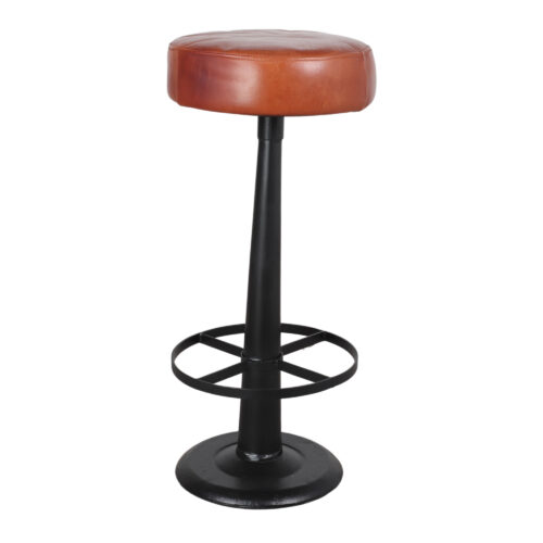 TABOURET HAUT ALEXIS de style industriel/vintage avec structure en acier et finition peinture powder coated, assise en cuir. 1