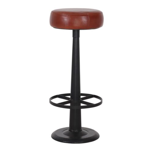 TABOURET HAUT ALEXIS de style industriel/vintage avec structure en acier et finition peinture powder coated, assise en cuir. 1